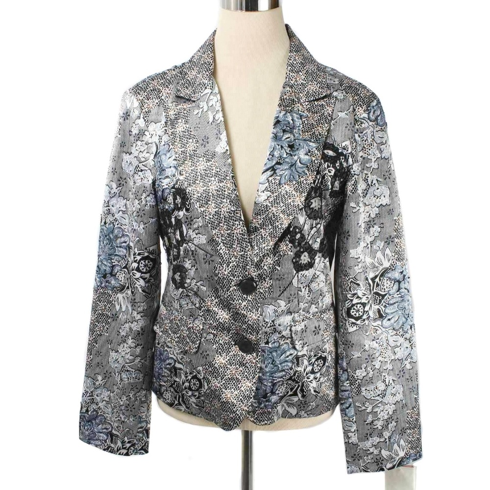 🍍TUNIQUE Silky Floral Print Beaded Blazer NWT